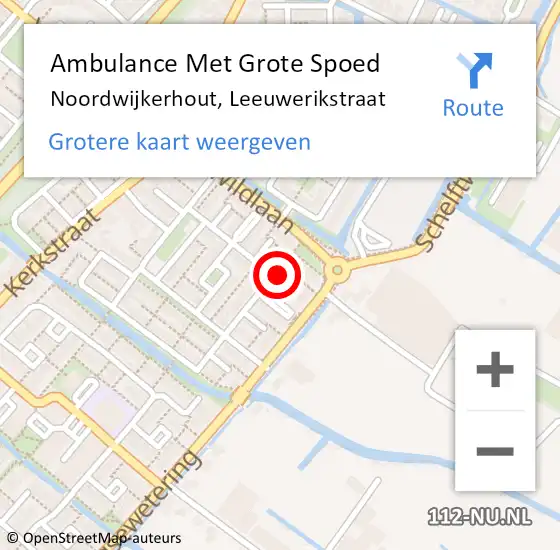 Locatie op kaart van de 112 melding: Ambulance Met Grote Spoed Naar Noordwijkerhout, Leeuwerikstraat op 29 mei 2022 23:14