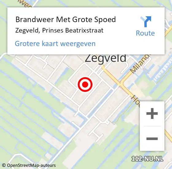 Locatie op kaart van de 112 melding: Brandweer Met Grote Spoed Naar Zegveld, Prinses Beatrixstraat op 29 mei 2022 23:15