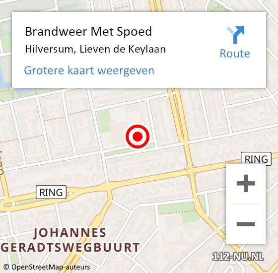 Locatie op kaart van de 112 melding: Brandweer Met Spoed Naar Hilversum, Lieven de Keylaan op 29 mei 2022 23:55