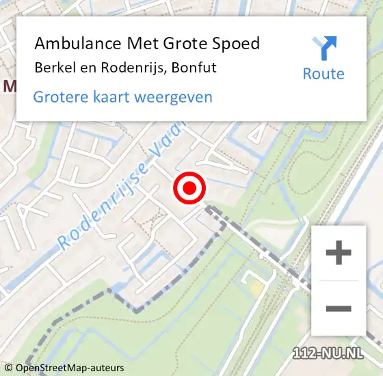 Locatie op kaart van de 112 melding: Ambulance Met Grote Spoed Naar Berkel en Rodenrijs, Bonfut op 29 mei 2022 23:56