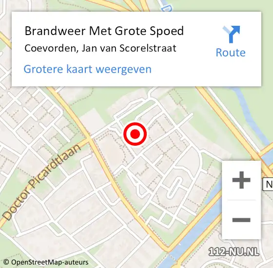 Locatie op kaart van de 112 melding: Brandweer Met Grote Spoed Naar Coevorden, Jan van Scorelstraat op 30 mei 2022 00:11