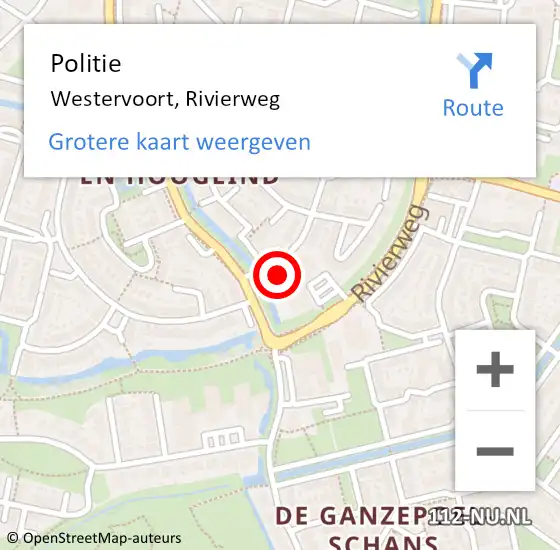 Locatie op kaart van de 112 melding: Politie Westervoort, Rivierweg op 30 mei 2022 00:15