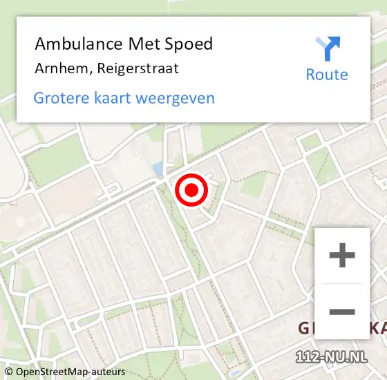 Locatie op kaart van de 112 melding: Ambulance Met Spoed Naar Arnhem, Reigerstraat op 30 mei 2022 00:18