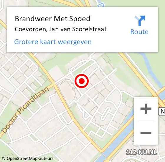 Locatie op kaart van de 112 melding: Brandweer Met Spoed Naar Coevorden, Jan van Scorelstraat op 30 mei 2022 00:26