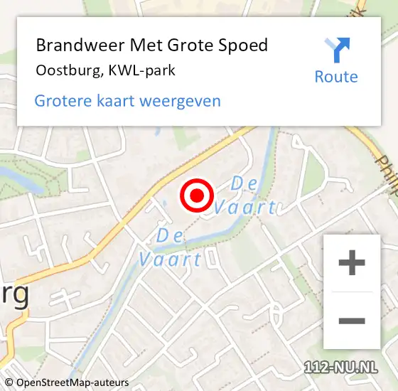 Locatie op kaart van de 112 melding: Brandweer Met Grote Spoed Naar Oostburg, KWL-park op 30 mei 2022 02:11