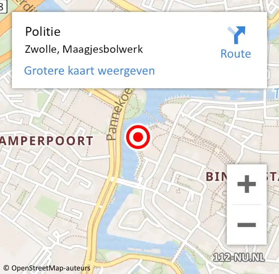 Locatie op kaart van de 112 melding: Politie Zwolle, Maagjesbolwerk op 30 mei 2022 02:24