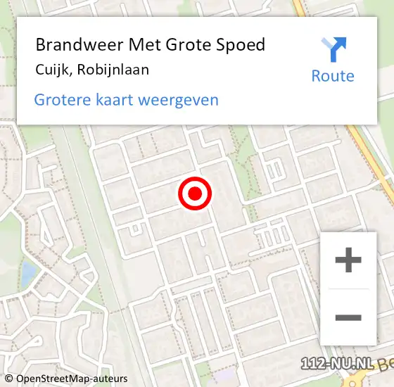 Locatie op kaart van de 112 melding: Brandweer Met Grote Spoed Naar Cuijk, Robijnlaan op 30 mei 2022 04:25