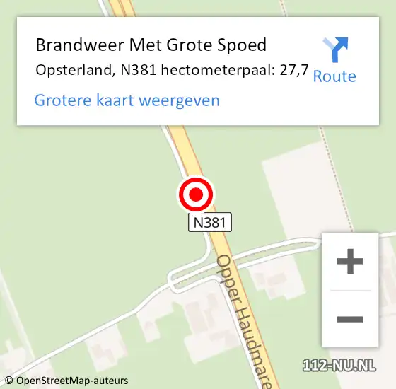 Locatie op kaart van de 112 melding: Brandweer Met Grote Spoed Naar Opsterland, N381 hectometerpaal: 27,7 op 30 mei 2022 04:35