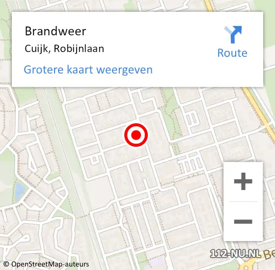 Locatie op kaart van de 112 melding: Brandweer Cuijk, Robijnlaan op 30 mei 2022 04:42