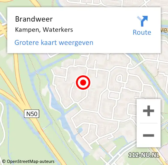 Locatie op kaart van de 112 melding: Brandweer Kampen, Waterkers op 30 mei 2022 05:53