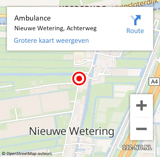 Locatie op kaart van de 112 melding: Ambulance Nieuwe Wetering, Achterweg op 18 juli 2014 17:36