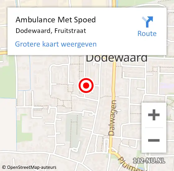 Locatie op kaart van de 112 melding: Ambulance Met Spoed Naar Dodewaard, Fruitstraat op 30 mei 2022 06:06