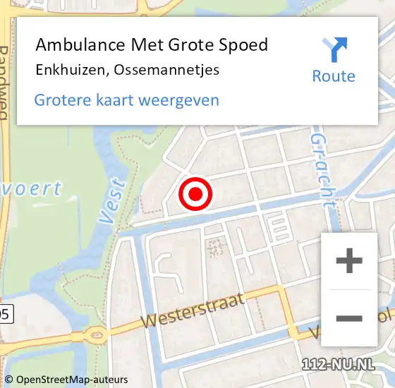 Locatie op kaart van de 112 melding: Ambulance Met Grote Spoed Naar Enkhuizen, Ossemannetjes op 30 mei 2022 06:49