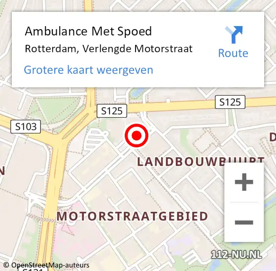 Locatie op kaart van de 112 melding: Ambulance Met Spoed Naar Rotterdam, Verlengde Motorstraat op 30 mei 2022 07:06