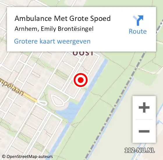 Locatie op kaart van de 112 melding: Ambulance Met Grote Spoed Naar Arnhem, Emily Brontësingel op 30 mei 2022 07:38