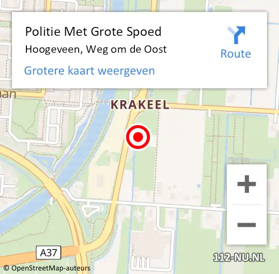 Locatie op kaart van de 112 melding: Politie Met Grote Spoed Naar Hoogeveen, Weg om de Oost op 30 mei 2022 07:44