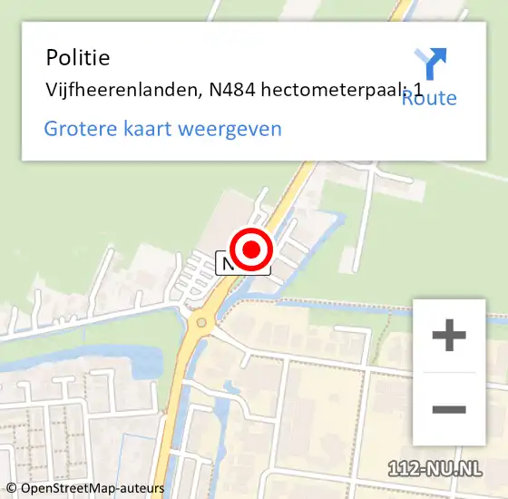 Locatie op kaart van de 112 melding: Politie Vijfheerenlanden, N484 hectometerpaal: 1 op 30 mei 2022 07:47