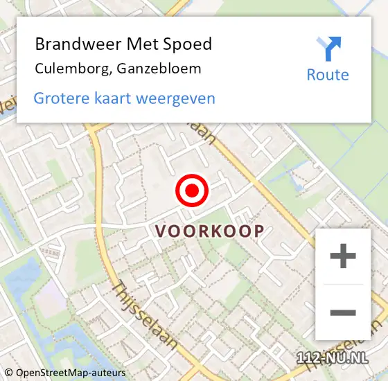 Locatie op kaart van de 112 melding: Brandweer Met Spoed Naar Culemborg, Ganzebloem op 30 mei 2022 07:56