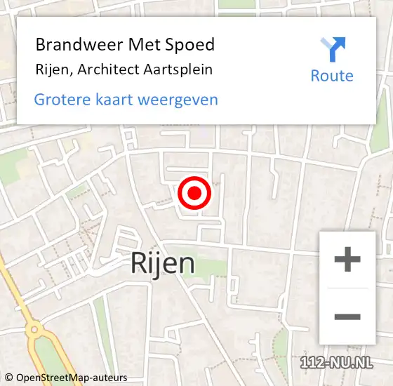 Locatie op kaart van de 112 melding: Brandweer Met Spoed Naar Rijen, Architect Aartsplein op 30 mei 2022 09:05