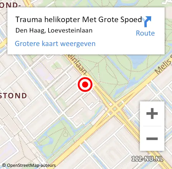 Locatie op kaart van de 112 melding: Trauma helikopter Met Grote Spoed Naar Den Haag, Loevesteinlaan op 30 mei 2022 09:47