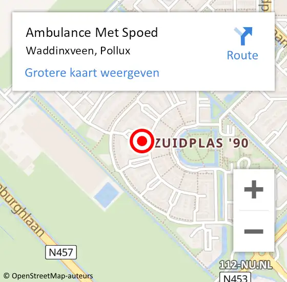 Locatie op kaart van de 112 melding: Ambulance Met Spoed Naar Waddinxveen, Pollux op 30 mei 2022 10:08