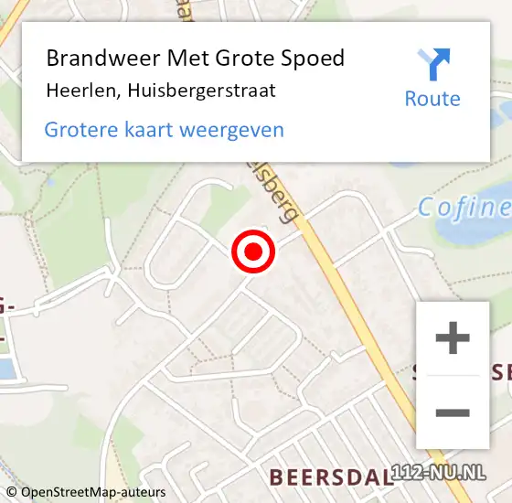 Locatie op kaart van de 112 melding: Brandweer Met Grote Spoed Naar Heerlen, Huisbergerstraat op 30 mei 2022 10:09