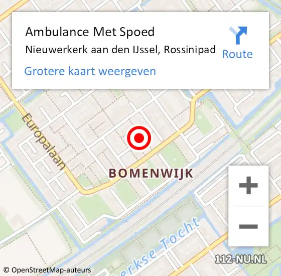 Locatie op kaart van de 112 melding: Ambulance Met Spoed Naar Nieuwerkerk aan den IJssel, Rossinipad op 30 mei 2022 10:12