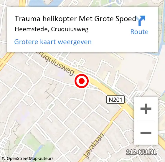 Locatie op kaart van de 112 melding: Trauma helikopter Met Grote Spoed Naar Heemstede, Cruquiusweg op 30 mei 2022 10:21