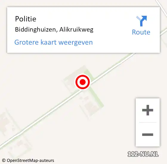 Locatie op kaart van de 112 melding: Politie Biddinghuizen, Alikruikweg op 30 mei 2022 10:27