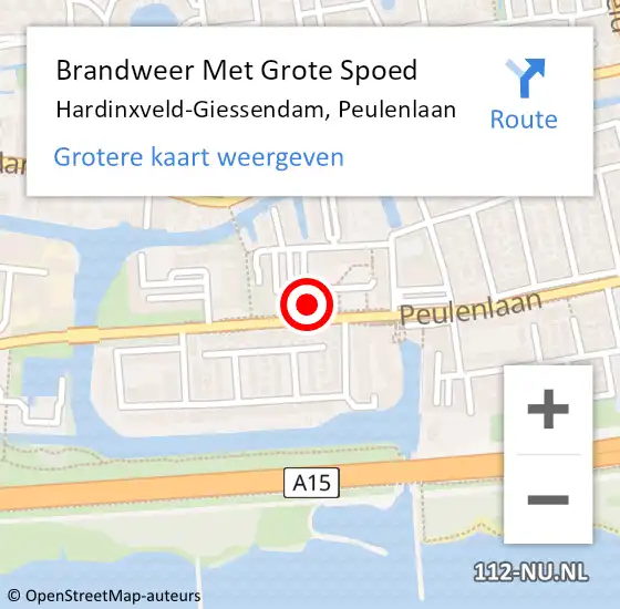 Locatie op kaart van de 112 melding: Brandweer Met Grote Spoed Naar Hardinxveld-Giessendam, Peulenlaan op 30 mei 2022 10:35