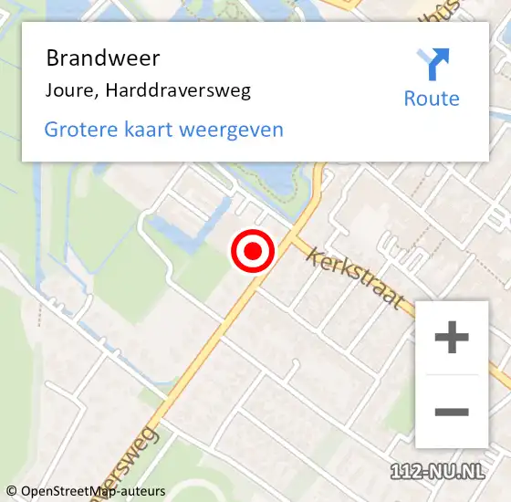 Locatie op kaart van de 112 melding: Brandweer Joure, Harddraversweg op 18 juli 2014 17:56