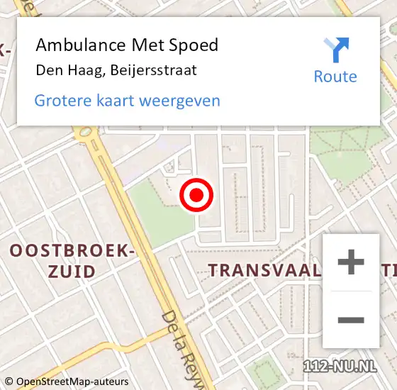 Locatie op kaart van de 112 melding: Ambulance Met Spoed Naar Den Haag, Beijersstraat op 30 mei 2022 10:37