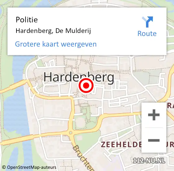 Locatie op kaart van de 112 melding: Politie Hardenberg, De Mulderij op 30 mei 2022 11:12