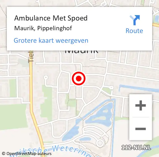 Locatie op kaart van de 112 melding: Ambulance Met Spoed Naar Maurik, Pippelinghof op 30 mei 2022 11:26