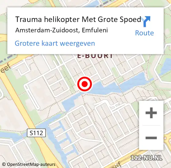 Locatie op kaart van de 112 melding: Trauma helikopter Met Grote Spoed Naar Amsterdam-Zuidoost, Emfuleni op 30 mei 2022 11:33