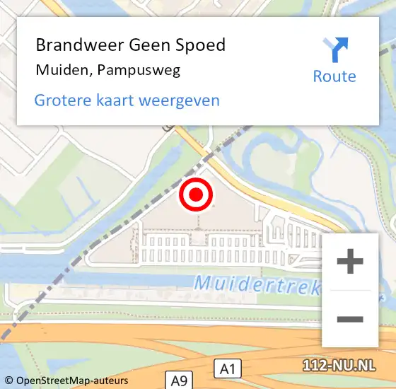 Locatie op kaart van de 112 melding: Brandweer Geen Spoed Naar Muiden, Pampusweg op 30 mei 2022 11:42