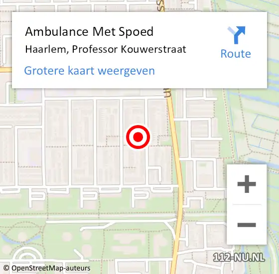 Locatie op kaart van de 112 melding: Ambulance Met Spoed Naar Haarlem, Professor Kouwerstraat op 30 mei 2022 11:48