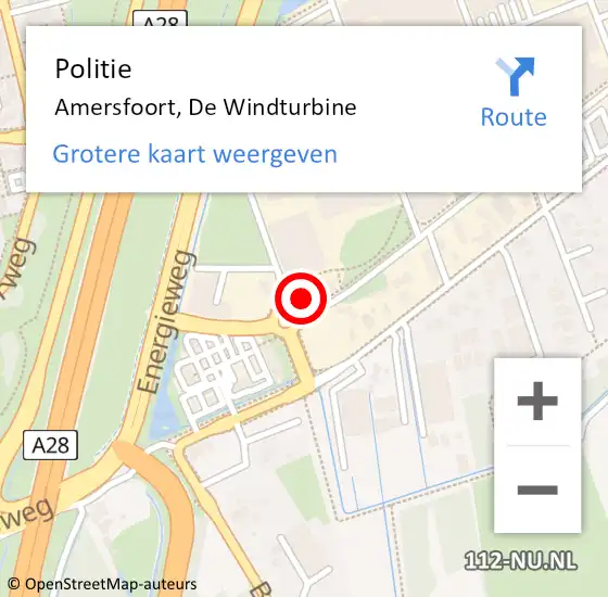Locatie op kaart van de 112 melding: Politie Amersfoort, De Windturbine op 30 mei 2022 11:49