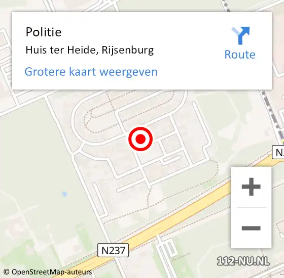 Locatie op kaart van de 112 melding: Politie Huis ter Heide, Rijsenburg op 30 mei 2022 12:19