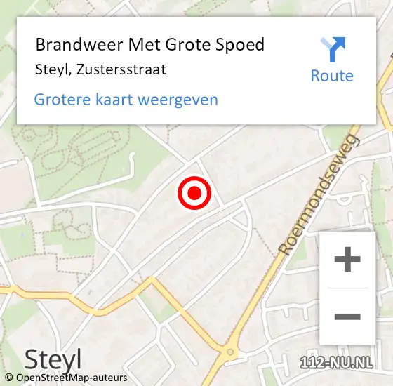 Locatie op kaart van de 112 melding: Brandweer Met Grote Spoed Naar Steyl, Zustersstraat op 30 mei 2022 12:20