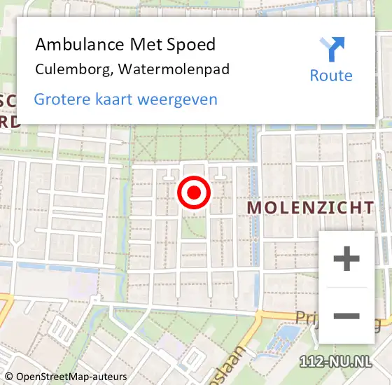 Locatie op kaart van de 112 melding: Ambulance Met Spoed Naar Culemborg, Watermolenpad op 30 mei 2022 12:27