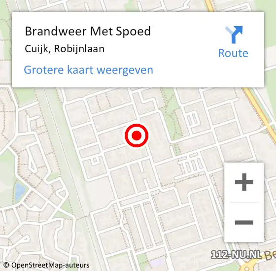 Locatie op kaart van de 112 melding: Brandweer Met Spoed Naar Cuijk, Robijnlaan op 30 mei 2022 12:38