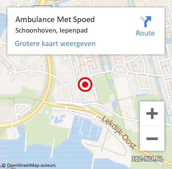 Locatie op kaart van de 112 melding: Ambulance Met Spoed Naar Schoonhoven, Iepenpad op 30 mei 2022 12:49