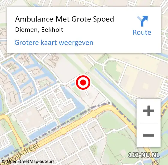 Locatie op kaart van de 112 melding: Ambulance Met Grote Spoed Naar Diemen, Eekholt op 30 mei 2022 13:06