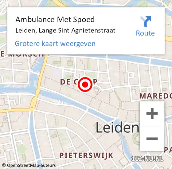 Locatie op kaart van de 112 melding: Ambulance Met Spoed Naar Leiden, Lange Sint Agnietenstraat op 30 mei 2022 13:10