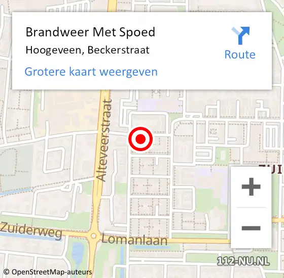 Locatie op kaart van de 112 melding: Brandweer Met Spoed Naar Hoogeveen, Beckerstraat op 30 mei 2022 13:20