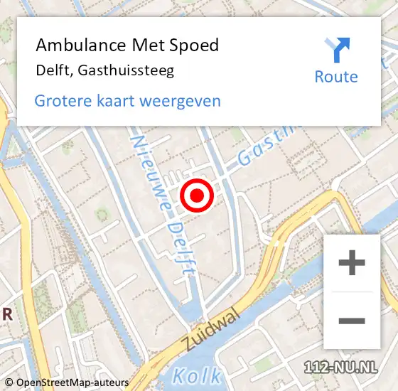 Locatie op kaart van de 112 melding: Ambulance Met Spoed Naar Delft, Gasthuissteeg op 30 mei 2022 13:35