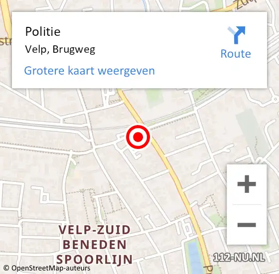 Locatie op kaart van de 112 melding: Politie Velp, Brugweg op 30 mei 2022 14:10