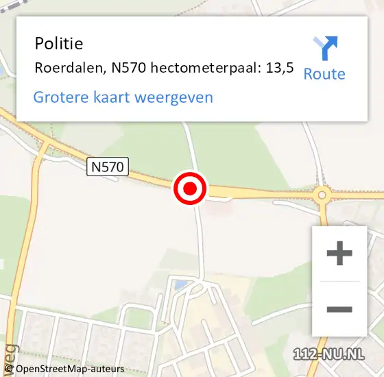 Locatie op kaart van de 112 melding: Politie Roerdalen, N570 hectometerpaal: 13,5 op 30 mei 2022 14:18