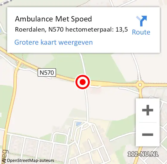 Locatie op kaart van de 112 melding: Ambulance Met Spoed Naar Roerdalen, N570 hectometerpaal: 13,5 op 30 mei 2022 14:20